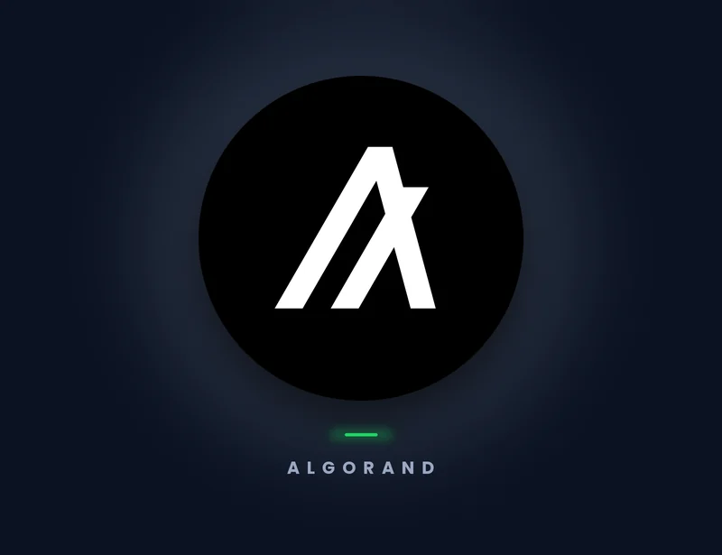 Algorand ALGO token logo against the Genghis dark background with gift card and game key product mockups, accented with the Algorand teal