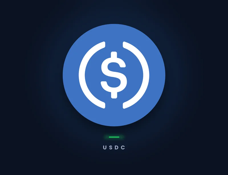 USDC stablecoin logo against the Genghis dark background with gift card and game key product mockups
